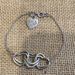 Juicy Couture Triple Heart Bracelet silver tone w/ heart logo charm